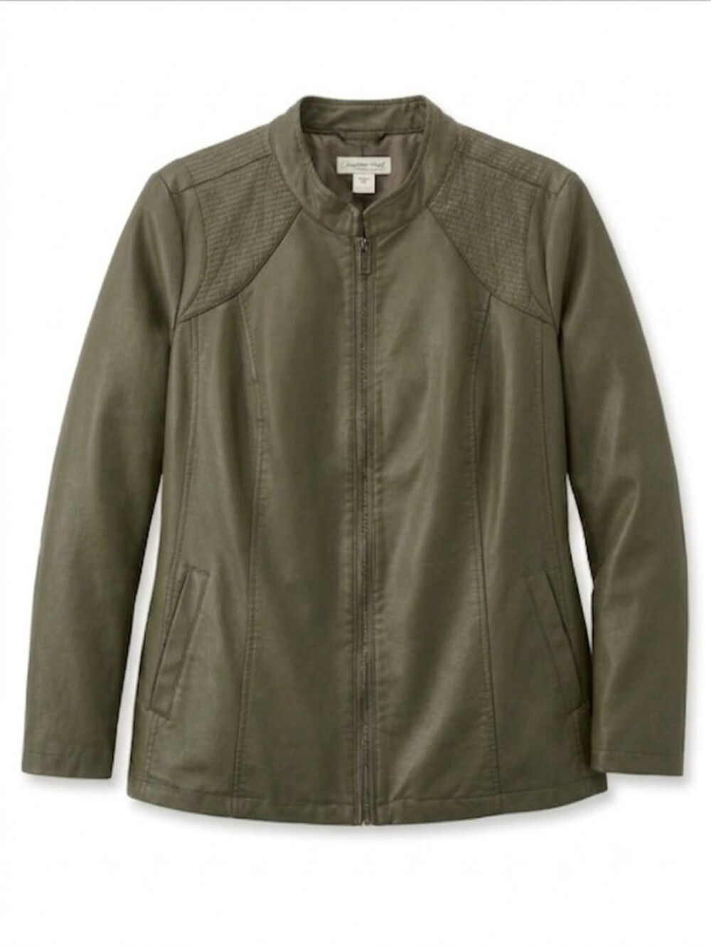 C J Banks Olive Green Faux-Leather Zip Jacket Women's Plus Size 1X NWT